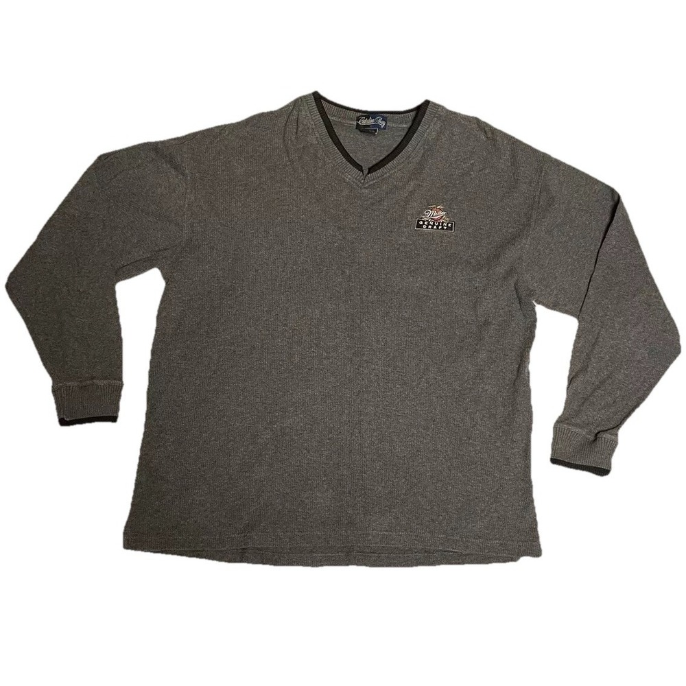 Miller Genuine Draft Beer Logo Lng Sleeve Thermal Shirt SZ 2XL Gray Rodeo Biker